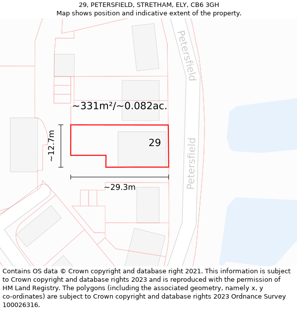 29, PETERSFIELD, STRETHAM, ELY, CB6 3GH: Plot and title map