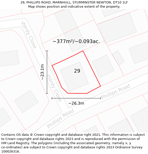 29, PHILLIPS ROAD, MARNHULL, STURMINSTER NEWTON, DT10 1LF: Plot and title map