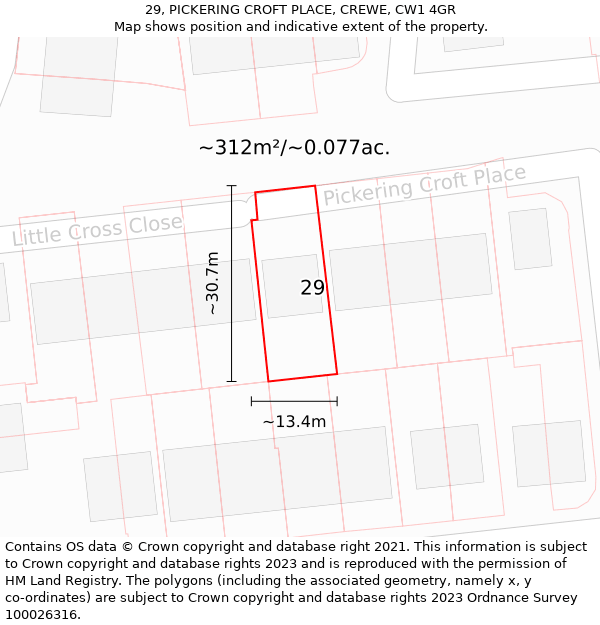 29, PICKERING CROFT PLACE, CREWE, CW1 4GR: Plot and title map