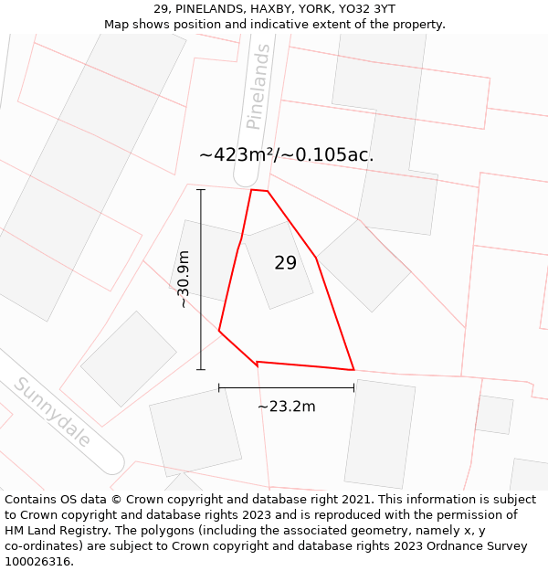 29, PINELANDS, HAXBY, YORK, YO32 3YT: Plot and title map