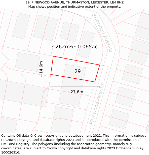 29, PINEWOOD AVENUE, THURMASTON, LEICESTER, LE4 8HZ: Plot and title map