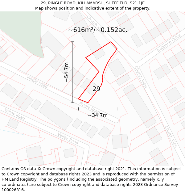 29, PINGLE ROAD, KILLAMARSH, SHEFFIELD, S21 1JE: Plot and title map