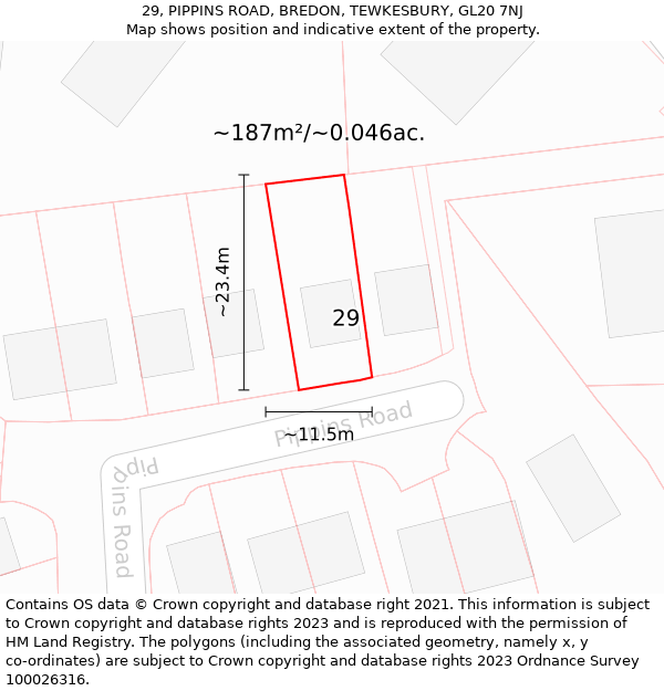 29, PIPPINS ROAD, BREDON, TEWKESBURY, GL20 7NJ: Plot and title map