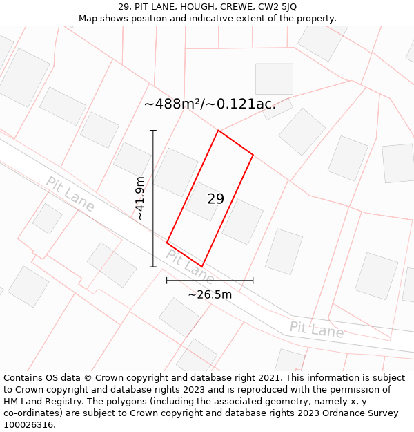 29, PIT LANE, HOUGH, CREWE, CW2 5JQ: Plot and title map