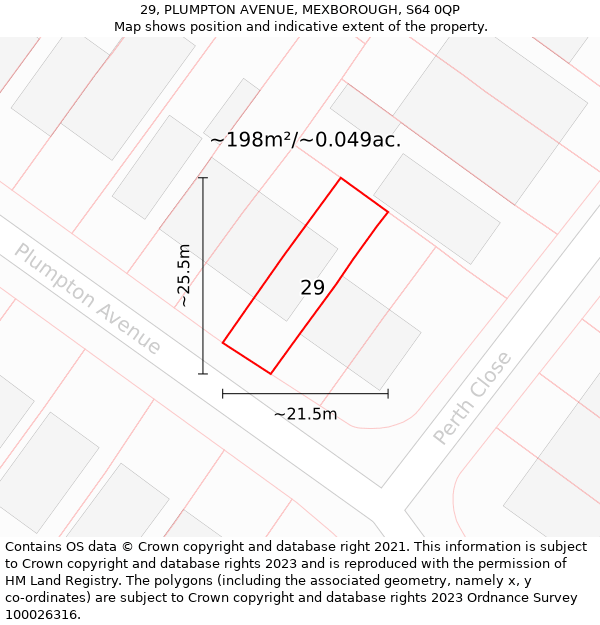 29, PLUMPTON AVENUE, MEXBOROUGH, S64 0QP: Plot and title map