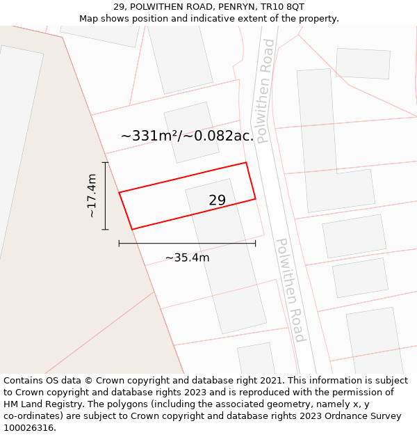 29, POLWITHEN ROAD, PENRYN, TR10 8QT: Plot and title map