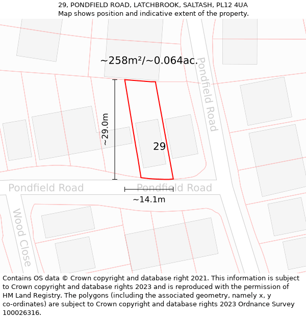 29, PONDFIELD ROAD, LATCHBROOK, SALTASH, PL12 4UA: Plot and title map