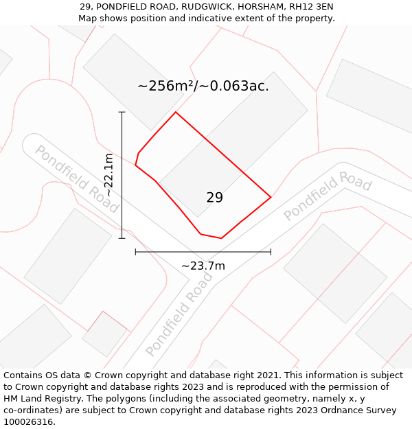 29, PONDFIELD ROAD, RUDGWICK, HORSHAM, RH12 3EN: Plot and title map