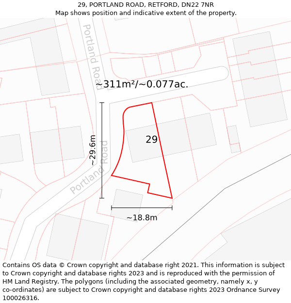 29, PORTLAND ROAD, RETFORD, DN22 7NR: Plot and title map