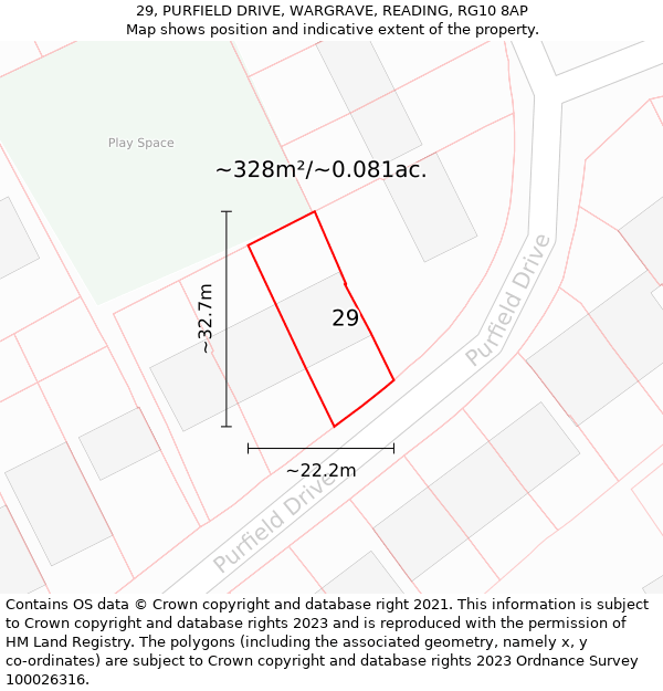 29, PURFIELD DRIVE, WARGRAVE, READING, RG10 8AP: Plot and title map