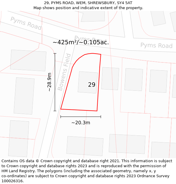 29, PYMS ROAD, WEM, SHREWSBURY, SY4 5AT: Plot and title map