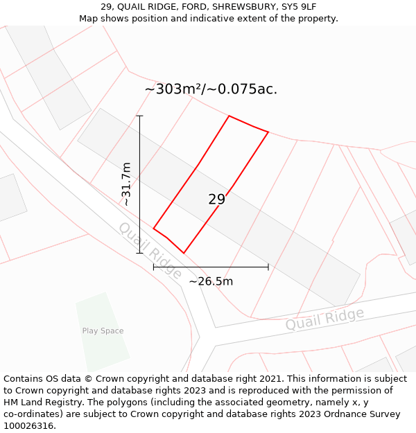 29, QUAIL RIDGE, FORD, SHREWSBURY, SY5 9LF: Plot and title map