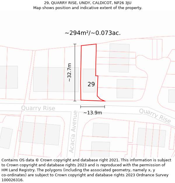 29, QUARRY RISE, UNDY, CALDICOT, NP26 3JU: Plot and title map