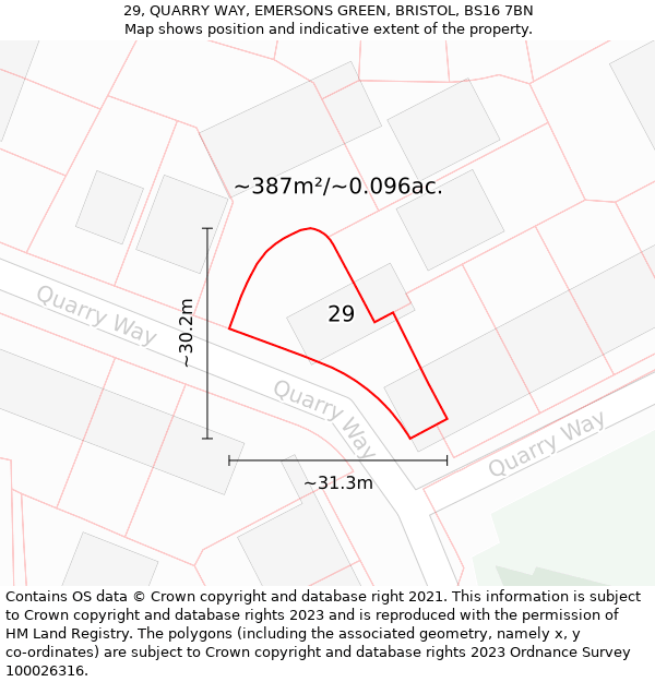 29, QUARRY WAY, EMERSONS GREEN, BRISTOL, BS16 7BN: Plot and title map