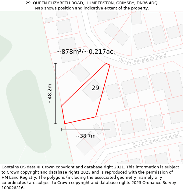 29, QUEEN ELIZABETH ROAD, HUMBERSTON, GRIMSBY, DN36 4DQ: Plot and title map