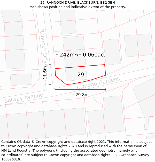 29, RANNOCH DRIVE, BLACKBURN, BB2 5BH: Plot and title map