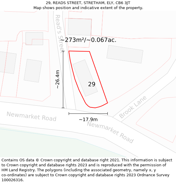 29, READS STREET, STRETHAM, ELY, CB6 3JT: Plot and title map