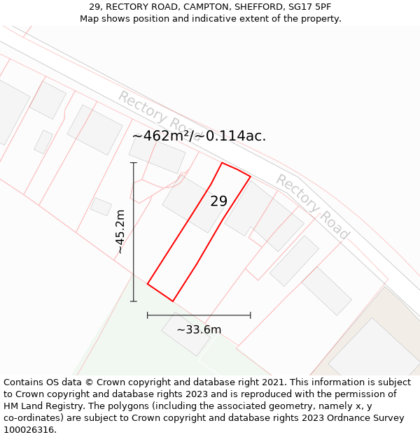 29, RECTORY ROAD, CAMPTON, SHEFFORD, SG17 5PF: Plot and title map