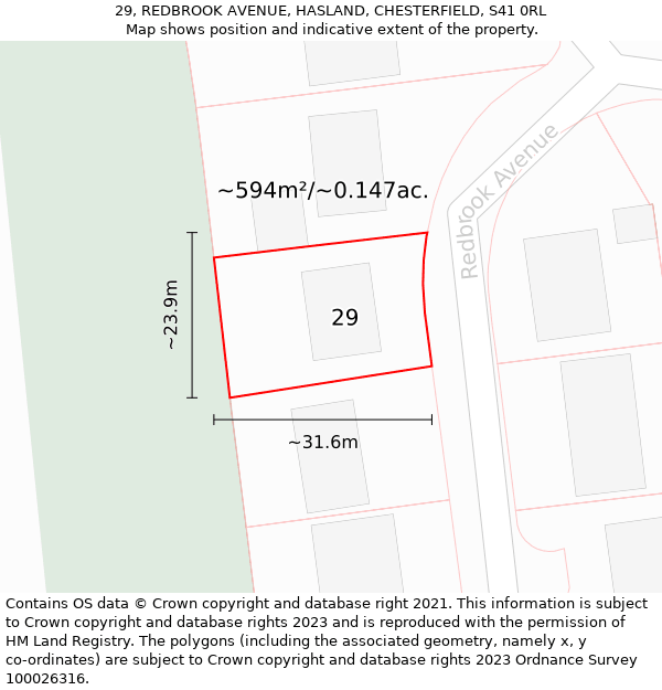 29, REDBROOK AVENUE, HASLAND, CHESTERFIELD, S41 0RL: Plot and title map