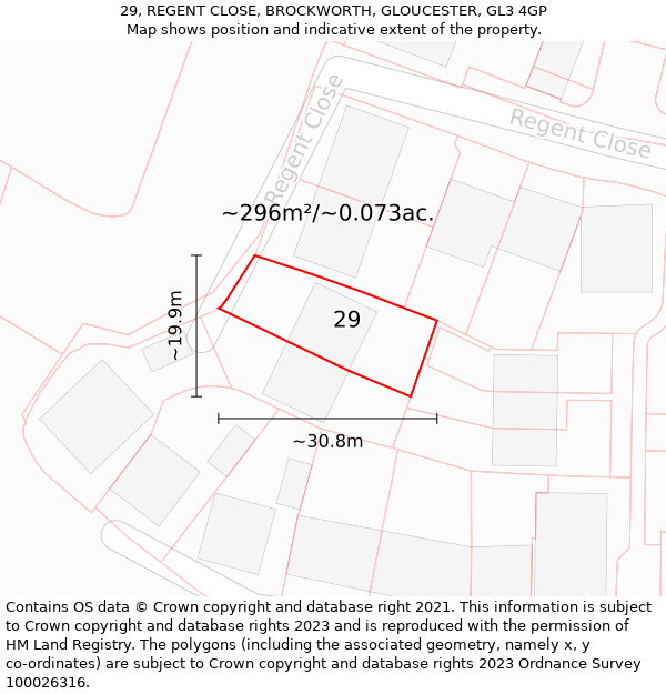 29, REGENT CLOSE, BROCKWORTH, GLOUCESTER, GL3 4GP: Plot and title map