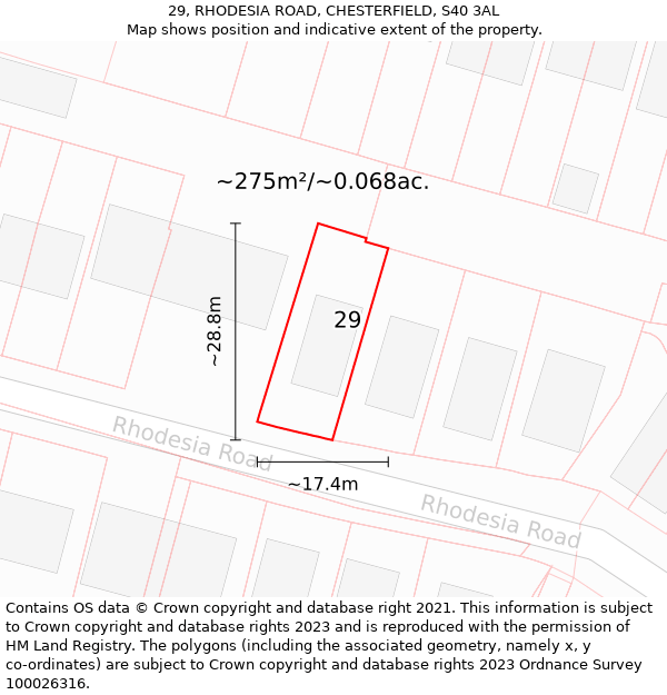 29, RHODESIA ROAD, CHESTERFIELD, S40 3AL: Plot and title map