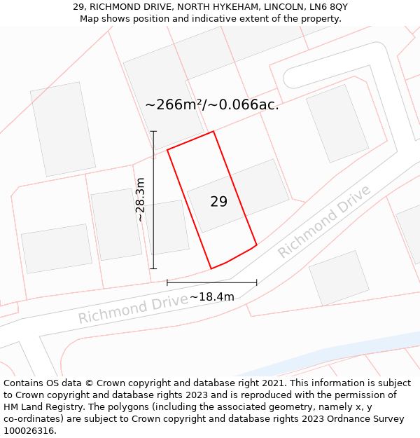 29, RICHMOND DRIVE, NORTH HYKEHAM, LINCOLN, LN6 8QY: Plot and title map