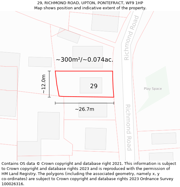 29, RICHMOND ROAD, UPTON, PONTEFRACT, WF9 1HP: Plot and title map