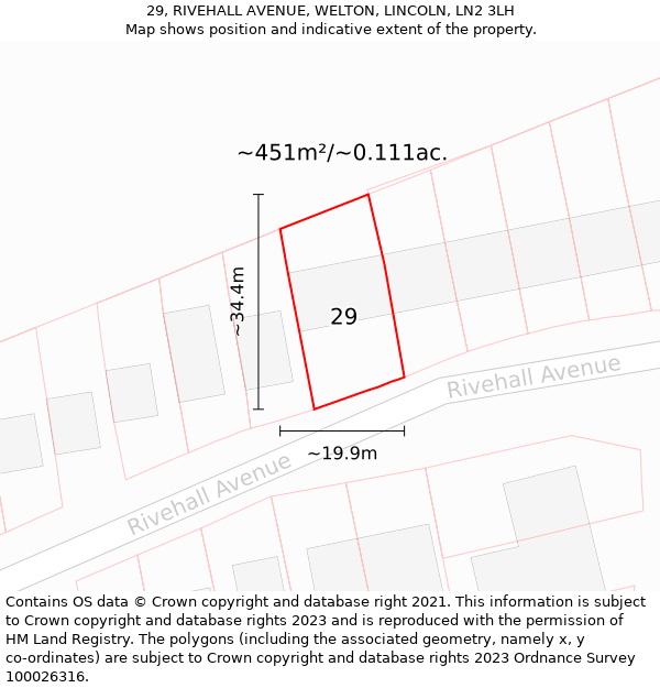 29, RIVEHALL AVENUE, WELTON, LINCOLN, LN2 3LH: Plot and title map