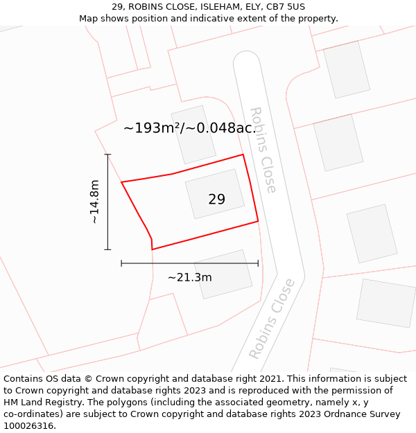 29, ROBINS CLOSE, ISLEHAM, ELY, CB7 5US: Plot and title map