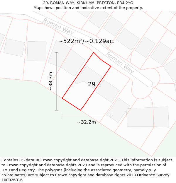 29, ROMAN WAY, KIRKHAM, PRESTON, PR4 2YG: Plot and title map