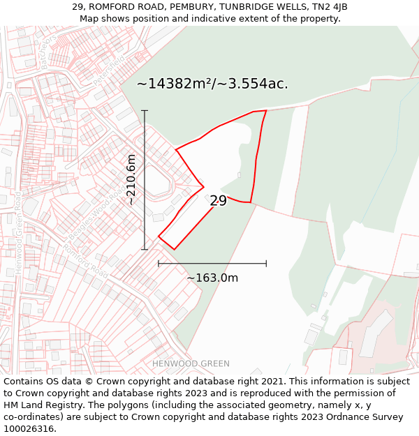 29, ROMFORD ROAD, PEMBURY, TUNBRIDGE WELLS, TN2 4JB: Plot and title map