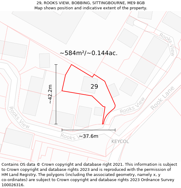 29, ROOKS VIEW, BOBBING, SITTINGBOURNE, ME9 8GB: Plot and title map