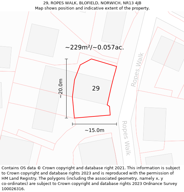 29, ROPES WALK, BLOFIELD, NORWICH, NR13 4JB: Plot and title map