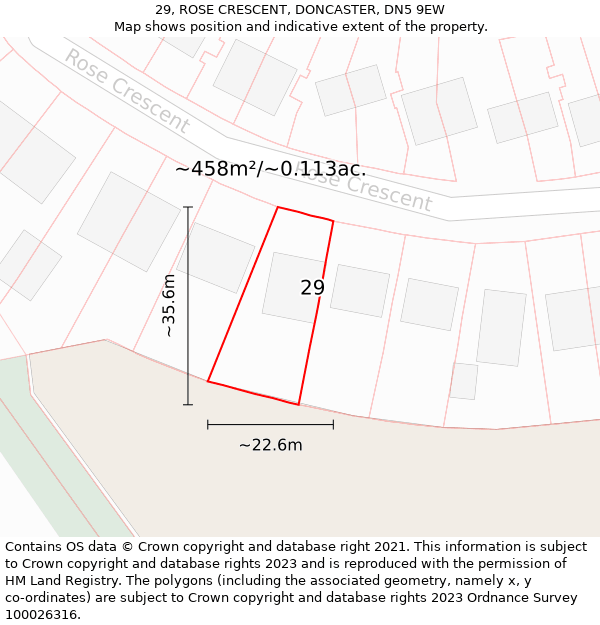 29, ROSE CRESCENT, DONCASTER, DN5 9EW: Plot and title map