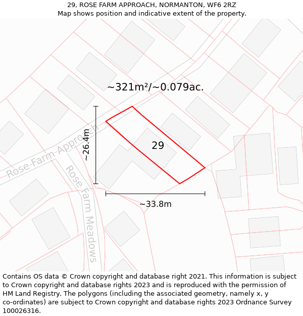 29, ROSE FARM APPROACH, NORMANTON, WF6 2RZ: Plot and title map