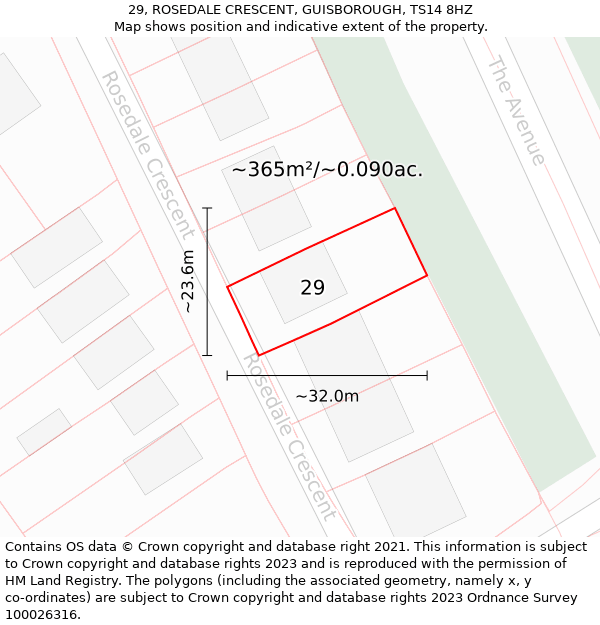 29, ROSEDALE CRESCENT, GUISBOROUGH, TS14 8HZ: Plot and title map