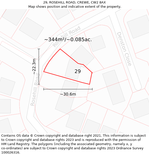 29, ROSEHILL ROAD, CREWE, CW2 8AX: Plot and title map