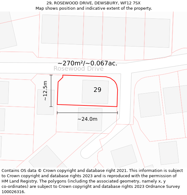 29, ROSEWOOD DRIVE, DEWSBURY, WF12 7SX: Plot and title map