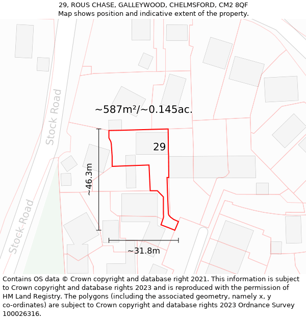 29, ROUS CHASE, GALLEYWOOD, CHELMSFORD, CM2 8QF: Plot and title map