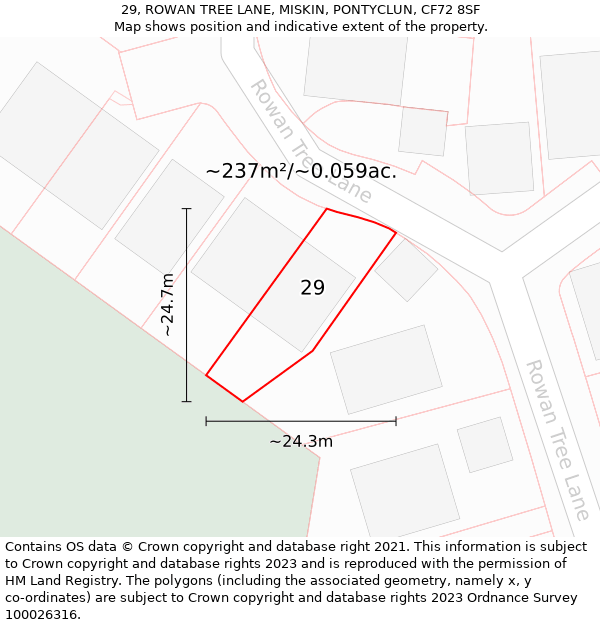 29, ROWAN TREE LANE, MISKIN, PONTYCLUN, CF72 8SF: Plot and title map