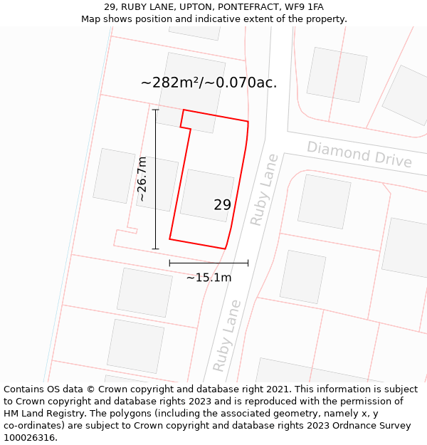 29, RUBY LANE, UPTON, PONTEFRACT, WF9 1FA: Plot and title map