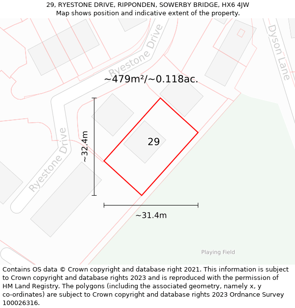 29, RYESTONE DRIVE, RIPPONDEN, SOWERBY BRIDGE, HX6 4JW: Plot and title map