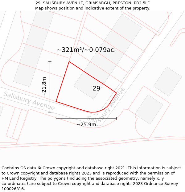 29, SALISBURY AVENUE, GRIMSARGH, PRESTON, PR2 5LF: Plot and title map