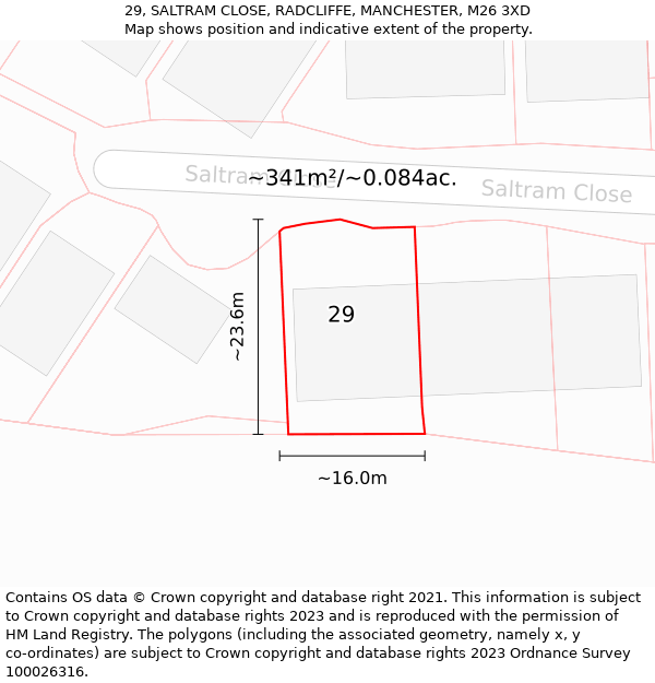 29, SALTRAM CLOSE, RADCLIFFE, MANCHESTER, M26 3XD: Plot and title map