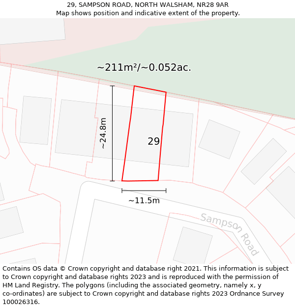 29, SAMPSON ROAD, NORTH WALSHAM, NR28 9AR: Plot and title map