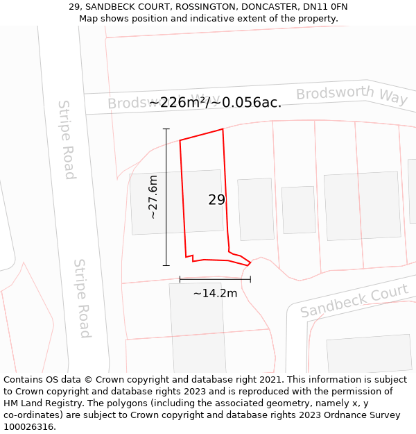 29, SANDBECK COURT, ROSSINGTON, DONCASTER, DN11 0FN: Plot and title map