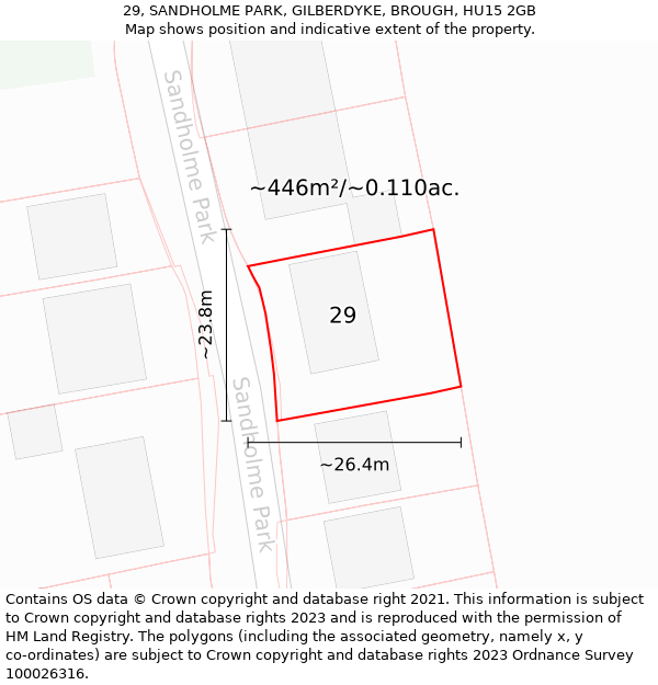 29, SANDHOLME PARK, GILBERDYKE, BROUGH, HU15 2GB: Plot and title map