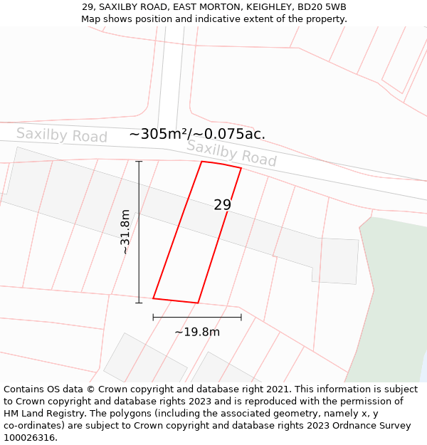 29, SAXILBY ROAD, EAST MORTON, KEIGHLEY, BD20 5WB: Plot and title map