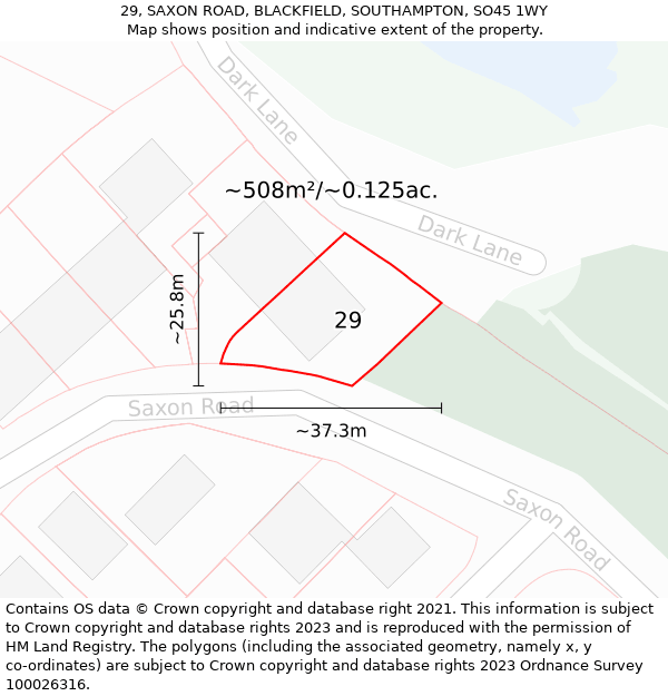 29, SAXON ROAD, BLACKFIELD, SOUTHAMPTON, SO45 1WY: Plot and title map