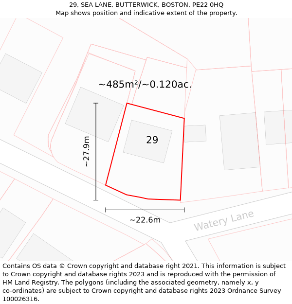 29, SEA LANE, BUTTERWICK, BOSTON, PE22 0HQ: Plot and title map